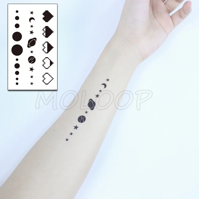 Autocollant de Tatouage Corporel Noir et Blanc, Dessin Petite Communautés ète 152, Soleil, Lune, Étoile, Transfert d\'Eau Temporaire, Faux Tatouage