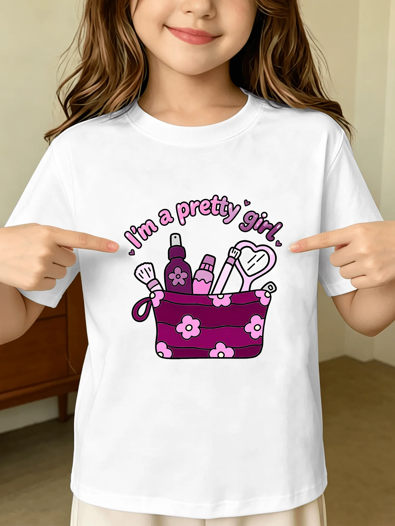 Kids Family Matching T Shirt I'm A Pretty Girl Cosmetic Cartoon Print Short Sleeve Tee Boys Girls Casual Family Look Cotton Tops