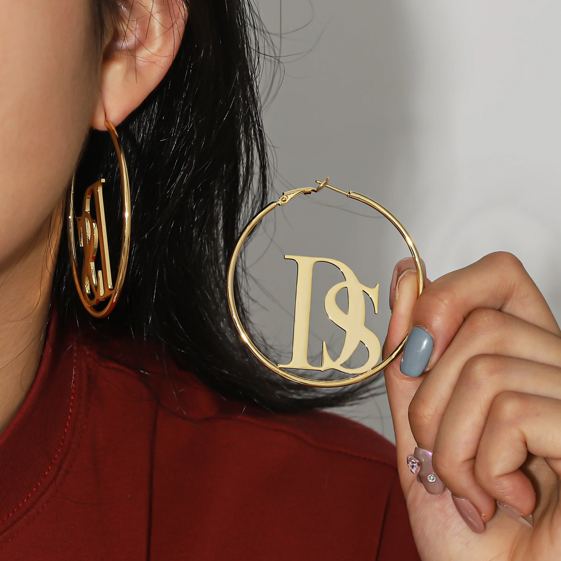 أقراط بحروف مخصصة للنساء ، اسم شخصي ، قرط طوق ، بيان ، مصنوع يدويًا ، مخصص ، فولاذ مقاوم للصدأ ، هدية #4