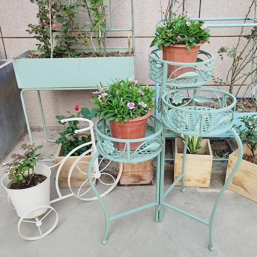 

Garden wrought iron folding flower stand Floor-to-ceiling stepped shelf Flower tray Multi-layer balcony Raised gray flower