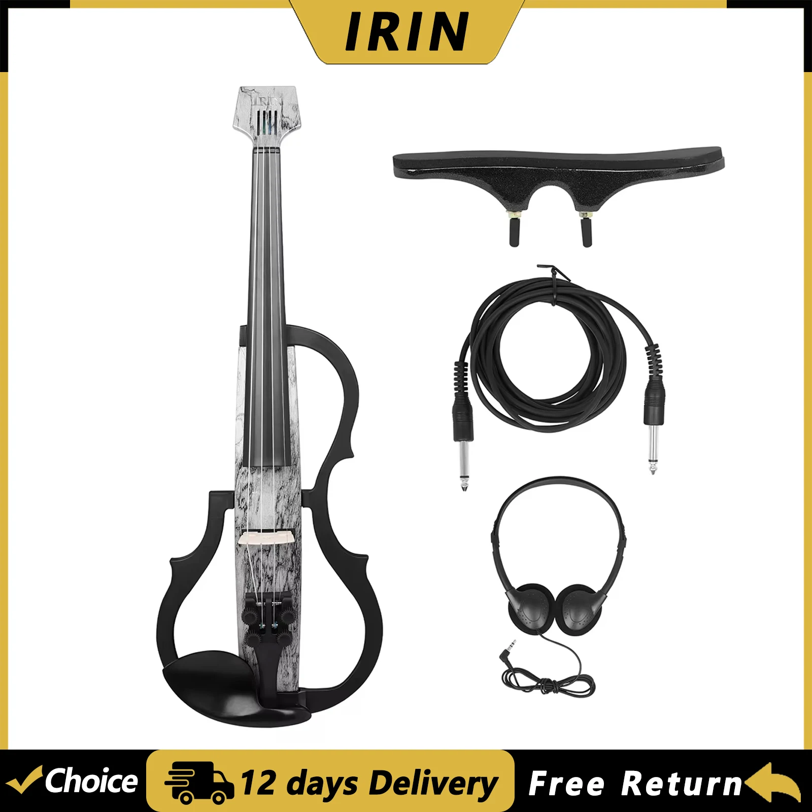 IRIN AU-10 4/4 Electric Violin Carbon Fiber Electric Silent Violin Professional Fiddle with Shoulder Rests Headphones Cable