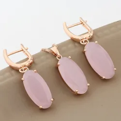 10*20mm Big Oval Shape 8 Color Jewelry Sets For Women Luxury High Quality 585 Rose Gold Color Necklace And Earrings Jewelry Sets