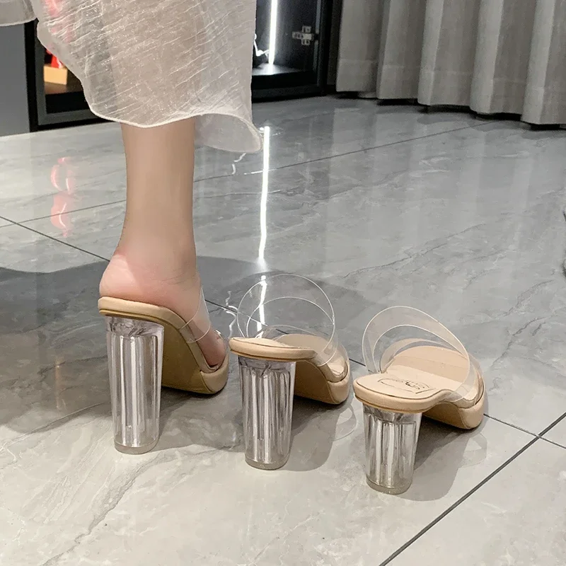 Sandálias femininas de salto alto estilo fada, cinta transparente, design de nichos, cristal, novo, verão, 2022