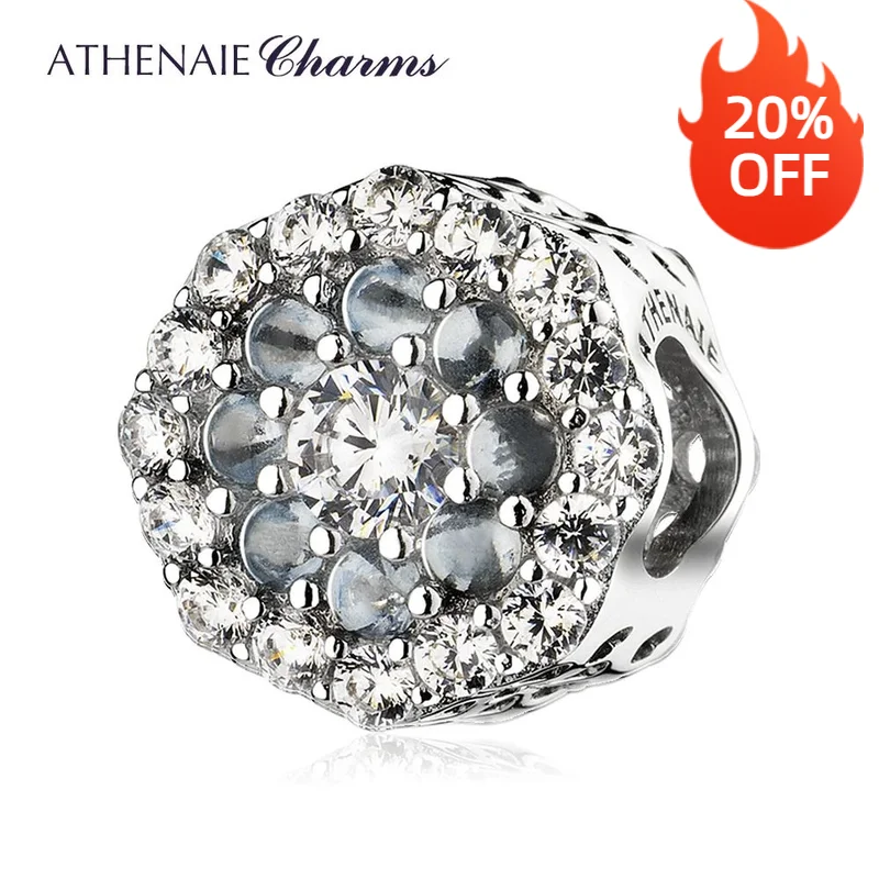 

ATHENAIE 2020 925 Sterling Silver Multi-Colored CZ Blue Sparkling Flower Charms for Original Pan Bracelet Necklace Women Jewelry