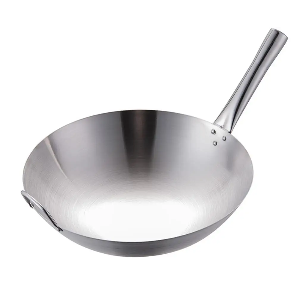 Stainless Steel Wok With Handle Pan Induction Cookware Camping Stove For Electric Grilling Frying Hammer Woks