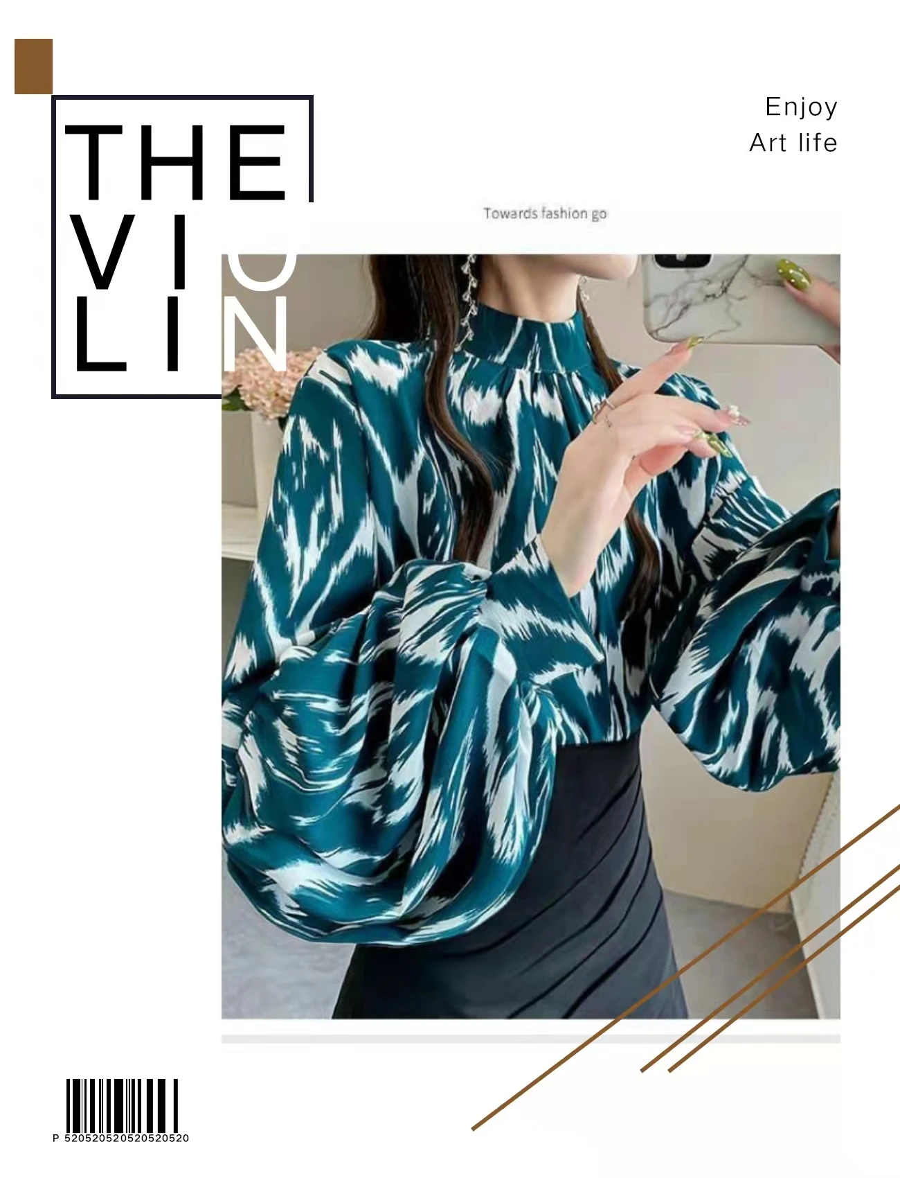 Frauen Frühling und Herbst Neue Laterne Hülse Hemd Lose Art Und Weise Chiffon Hemd Hong Kong Stil Stehkragen Print Top DD2205