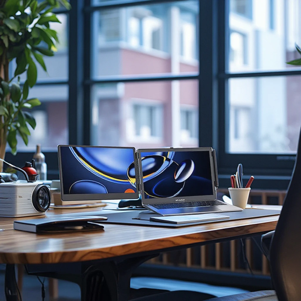 موسع شاشة الكمبيوتر المحمول المحمول 14 بوصة IPS FHD 1080P شاشة كمبيوتر محمول للسفر باللون الأسود متوافقة مع نظام التشغيل Windows Mac Travel Work #1