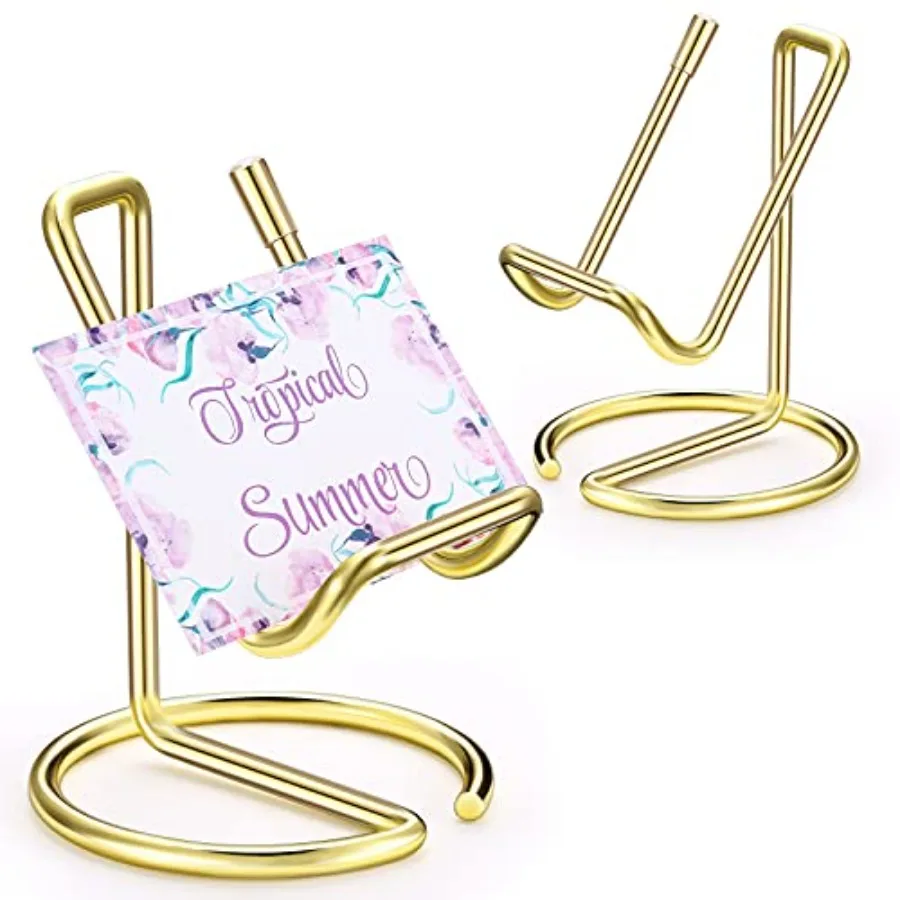 2 Pieces Metal Business Card Holder for Desk, Cell Phone Stand, Elegant Line Business Card Display Holder Stand, Office Desktop