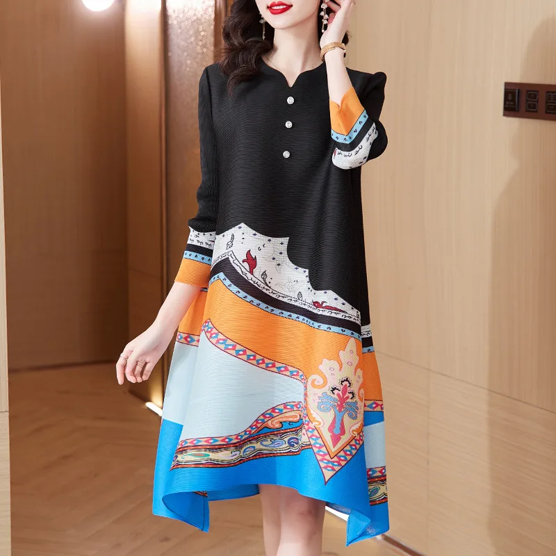 Miyake French Retro Dress Spring/Summer New Style Noble and Western Style Age Reducing Large Size A-line Skirt