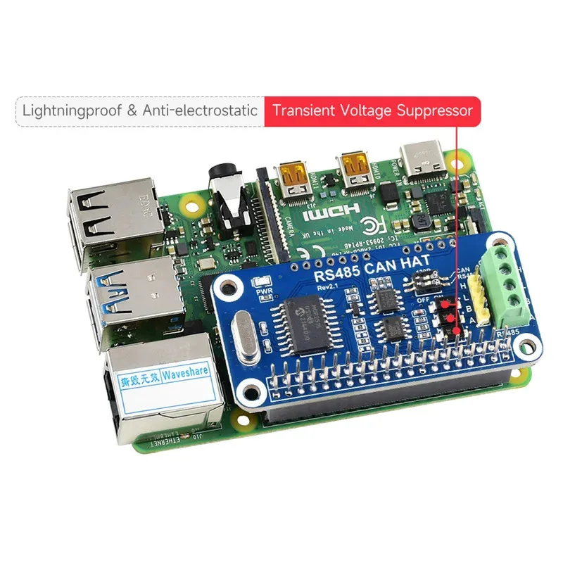 

Raspberry Pi RS485 CAN HAT 3,3 В MCP2515 SP3485 Интерфейс SPI позволяет стабильное общение на большие расстояния для Pi 4B/3B+/3B/Zero