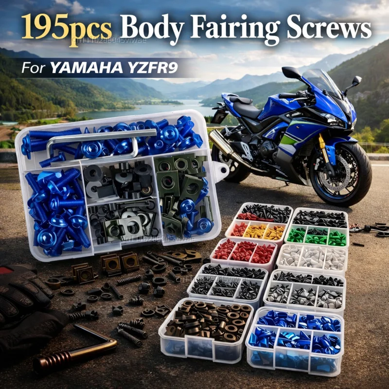 195pcs Motorcycle Fairing Bolts Body Screws Nuts For YAMAHA YZFR9 YZF-R9 YZF R3 R6 R7 R9 2025 Kit Aluminum CNC Fasteners Clips