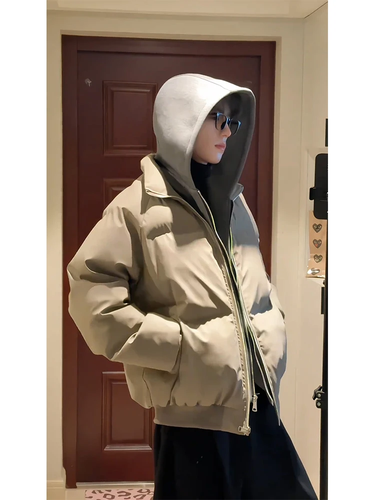 

Warmth Thiened PU Leather Hooded Cotton Jaet Men's Winter Outerwear Cleanfit Stand Collar Bread Sle Stand Fit Cotton...