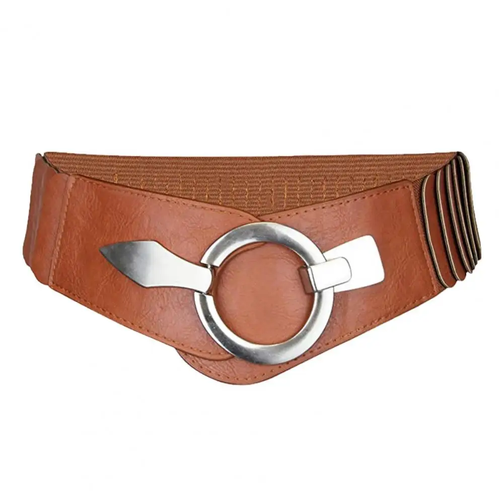 

Women Versatile Solid Color Belt Stylish Wide Elastic Belt for Women Versatile Solid Color Waistband with Faux Leather for Any