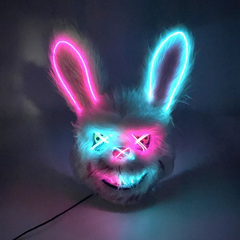 LED Glowing Cosplay Bloody Rabbit Mask Halloween Scary Killer Bunny Headgear Carnival Masquerade Dance Horror Costume Props