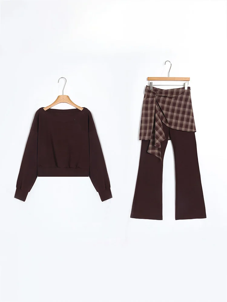 

Korean Style Lazy Shoulder Long Sleeve Hoodie Women's High Waist Wide Leg Pants Two Piece Set Casual Fashion Spring Autumn