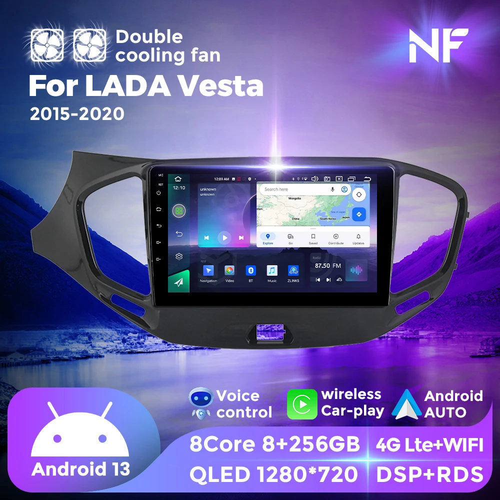 

NF Android 13 QLED Car Radio For LADA Vesta Cross Sport 2015-2022 Autoradio Multimedia Player GPS For Carplay Android Auto