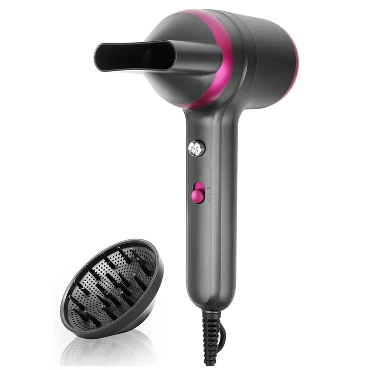 

Hair Dryer with Diffuser 200 Million Ionic Blow Dryer 1800W Hairdryer Fast Drying for Woman 4C Thick Curly Hair EU Plug-T33C