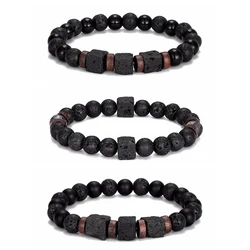 Square&Round Volcanic Stone Bracelet for Men Lava Black Onyx 8mm Beads Bracelets Men's Fashion New Jewelry