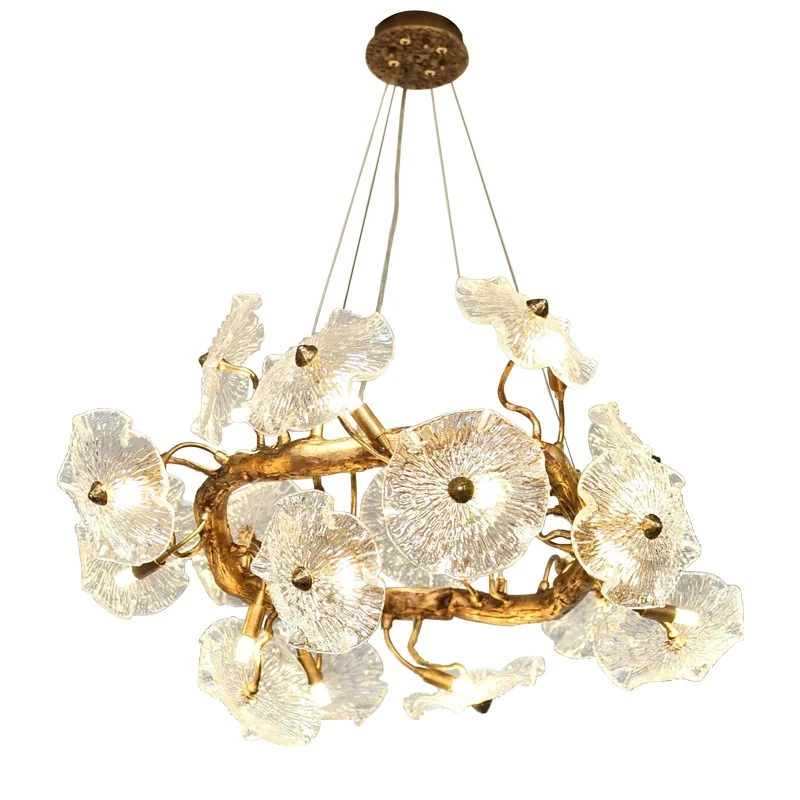 

All-copper new Chinese light luxury chandelier, living room Zen villa creative lotus leaf art bedroom dining room study