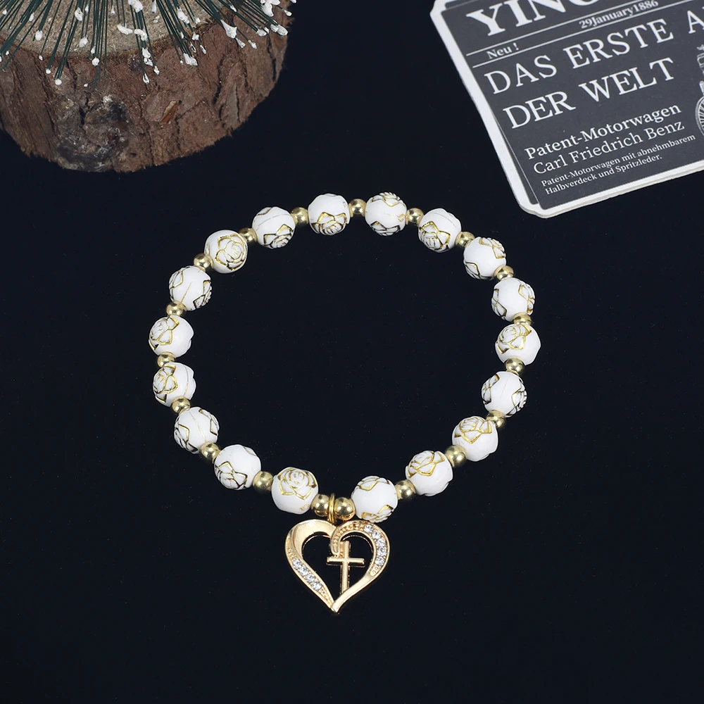 Fashion Men Vogue - Exquisite Heart shaped cross Rose bead