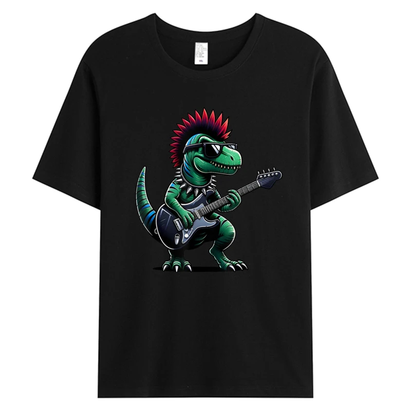 

Cute Punk Dinosaur Rock'N Roll Goth Dino Guitar Band Funny Men's Tshirt Cotton Birthday Father's Day Hot Sell Graphic T-Shirts