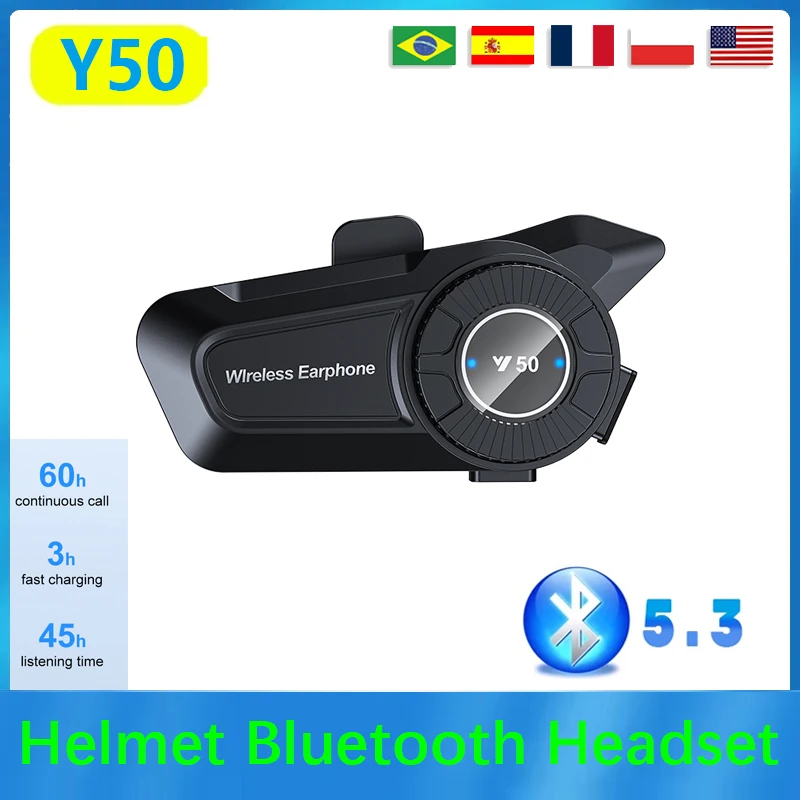 

Y50 Motorcycle Helmet Bluetooth Headset Anti-Freezing Music Player Earphone IPX6 Waterproof 1800mAh 60H Long Battery Life