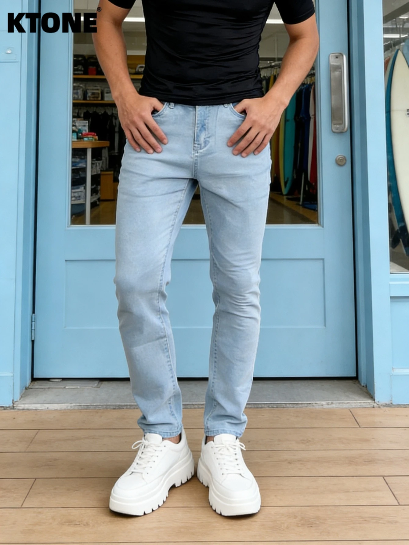 

Y2K Blue Slim Men's Jeans Pant Original Drip Fashion Daily Wear No accessories or belts included