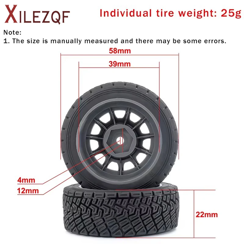 XILEZQF 4PCS 58mmx39mm 1/14 MJX Racing Flat Running Wear-Resistant Tire Skins Modified Accessory W307 for Model Cars view 2