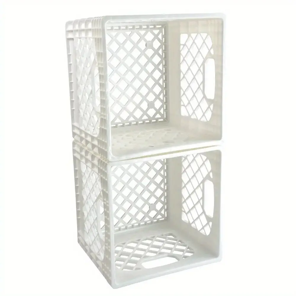 صندوق تخزين حليب مربع بلاستيكي عالي التحمل باللون الأبيض (عبوة من قطعتين)