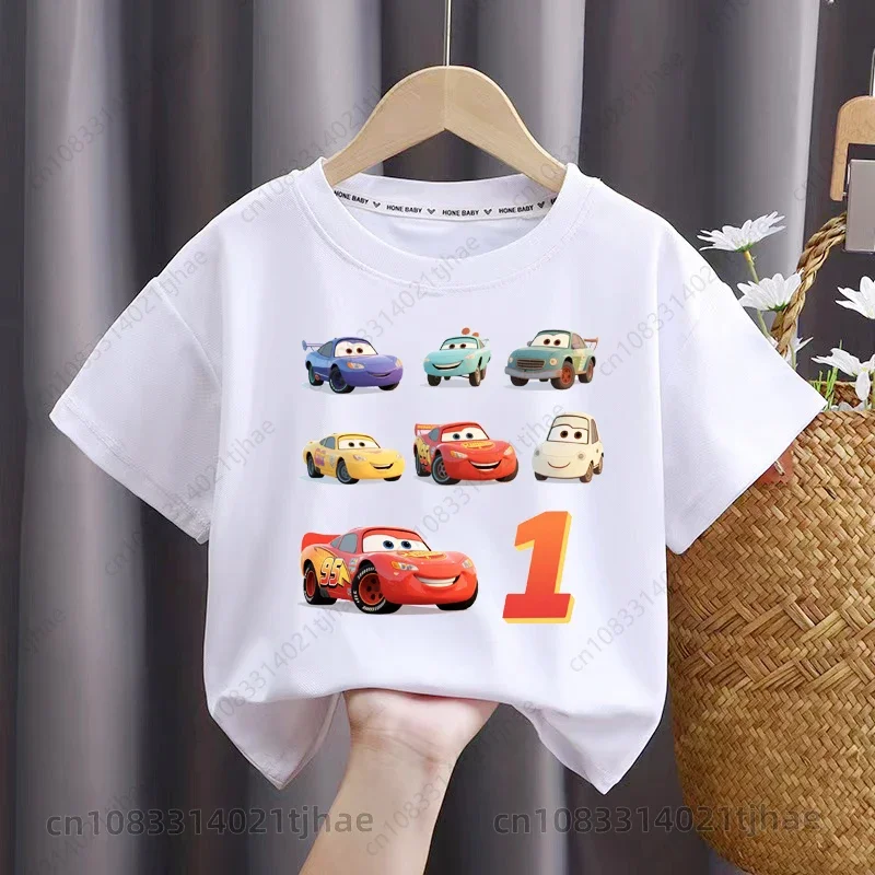 

Disney Cars Lightning McQueen Kids Tshirts for Baby 1-9 Birthday Party T-Shirt Boys T shirts Tees Baby Party Children Tops