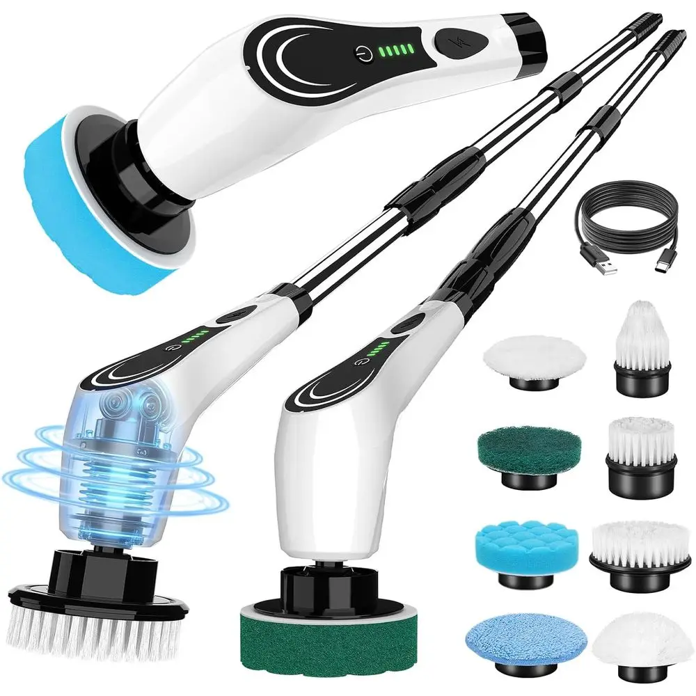 

Электрическая щетка-скруббер, беспроводная щетка для душа с 8 насадками, регулируемая, 2 режима работы, двойная скорость, водонепроницаемая