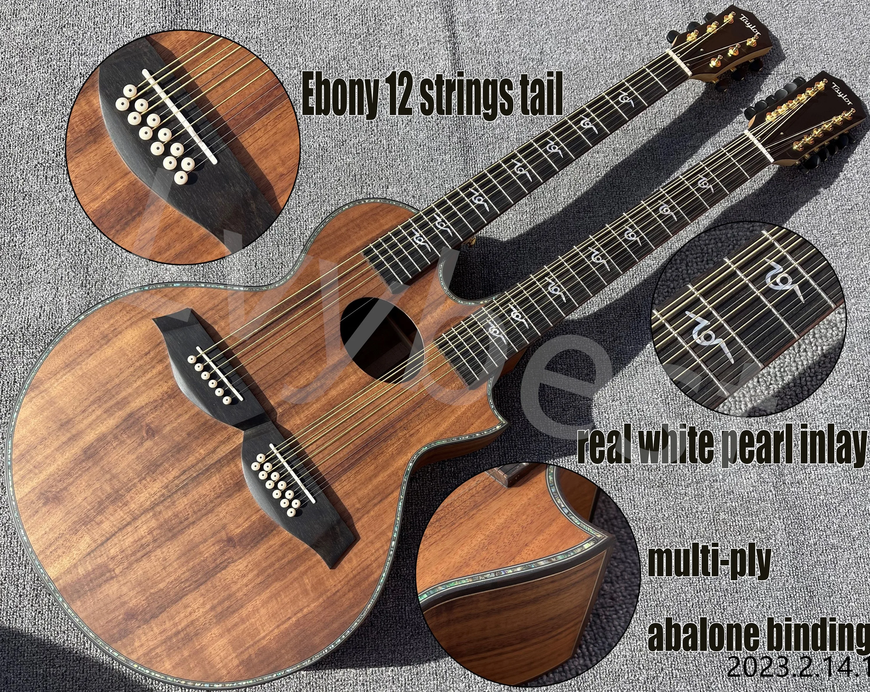 Lvybest Electric Guitar Custom Solid Koa Wood Top PS14dk Style Ritchie Sambora Model 6/12 Strings Double Neck Acoustic Guitar Dr