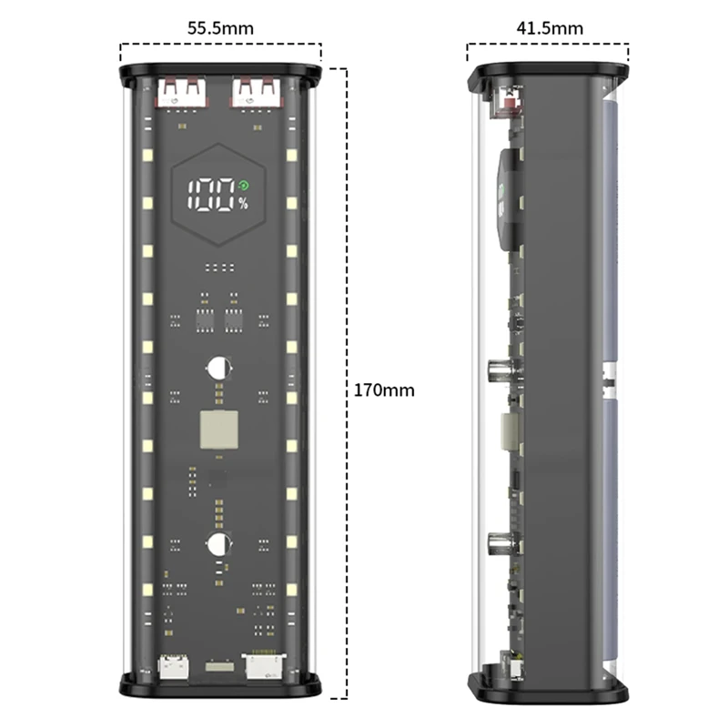 21700 DIY Power Bank Case obsługuje 4X21700 baterii PD20W Powerbank Case ekran LED przezroczysta obudowa do przechowywania baterii