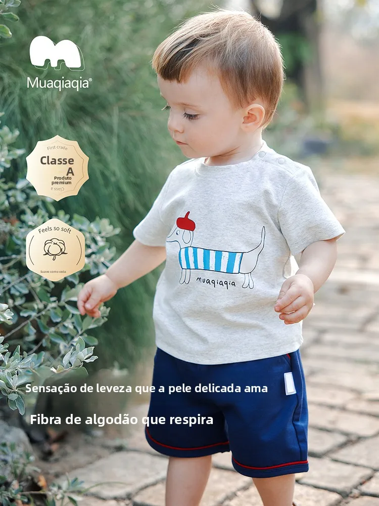 muaqiaqia-かわいいダックスフント犬半袖-tシャツ子供用カジュアルトップ綿ポリエステルブレンド夏服男の子と女の子用