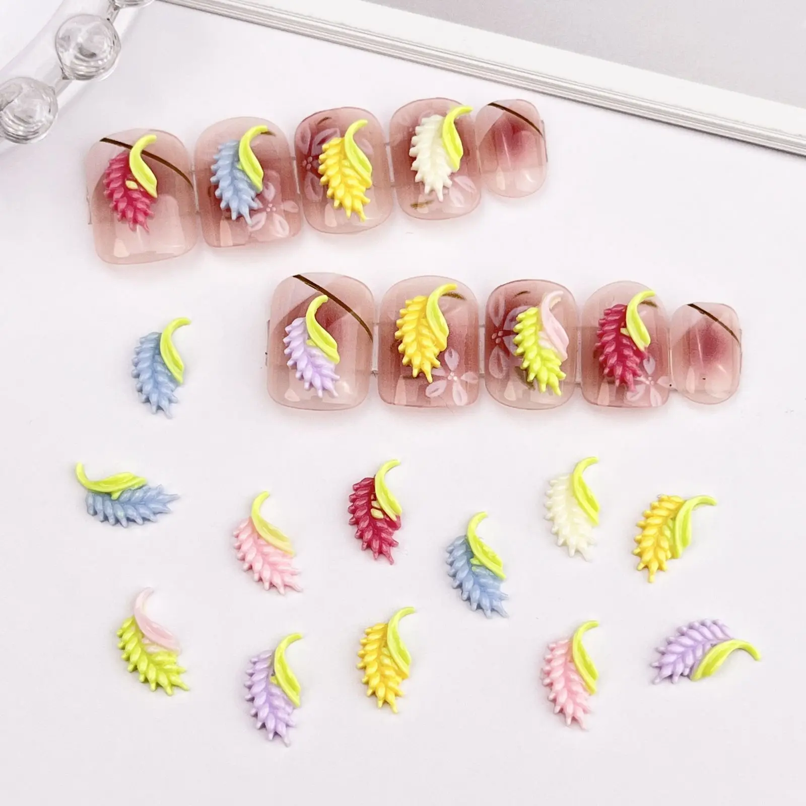 50pcs miniso colorful leaf cartoon nail charms for diy nail making cute mini resin flatback nail art decoreation