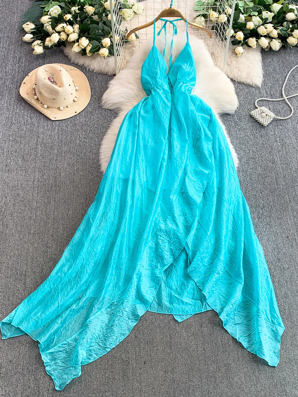 

Sexy Bal V-Ne Hanging Ne Dr Women's Autumn Winter Beautiful Fairy Skirt Long Skirt Beach Holiday Sle Irregular ...