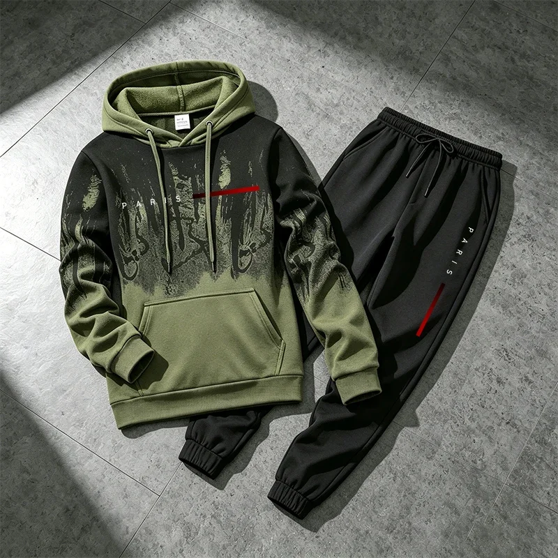 

Men's Set Hooded Sweatshirt and Sweatpants Fall Winter Daily Casual Sports Hoodie Jogging Suit Urban Fashion Paris Outfits S-4XL