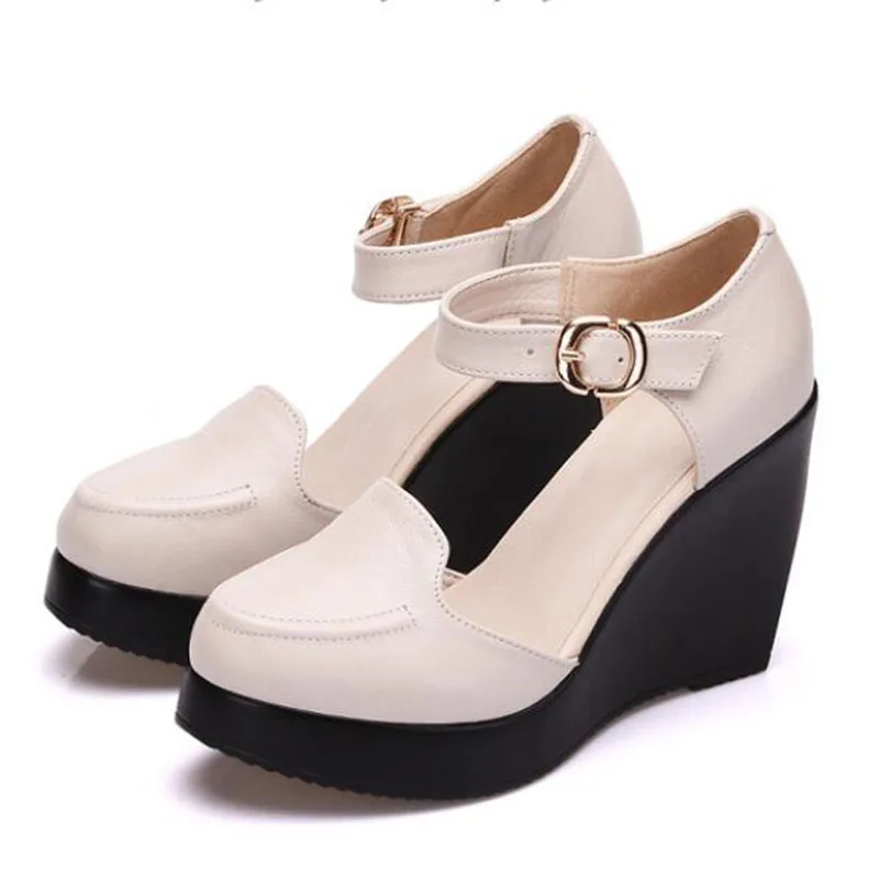 GKTINOO 2024 Wedges Women Shoe Spring Autumn Slip-On High Heels Round Toe Genuine Leather Casual Ladies Platform Shoes Woman