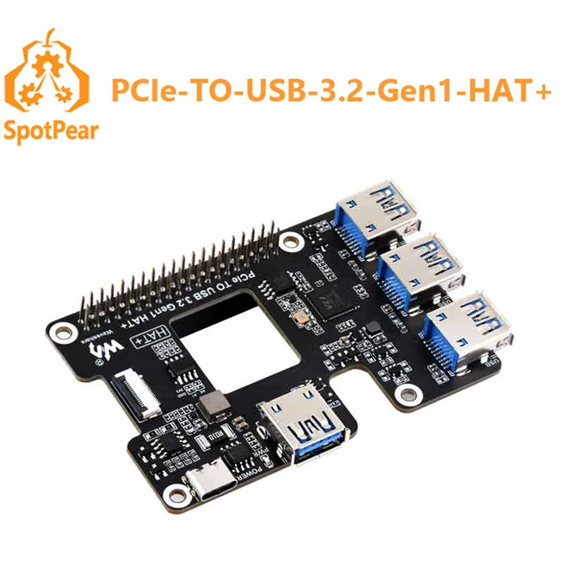 

Raspberry Pi 5 PCIe To USB 3.2 Gen1 HAT PCIe to USB HUB 4x High Speed USB Ports