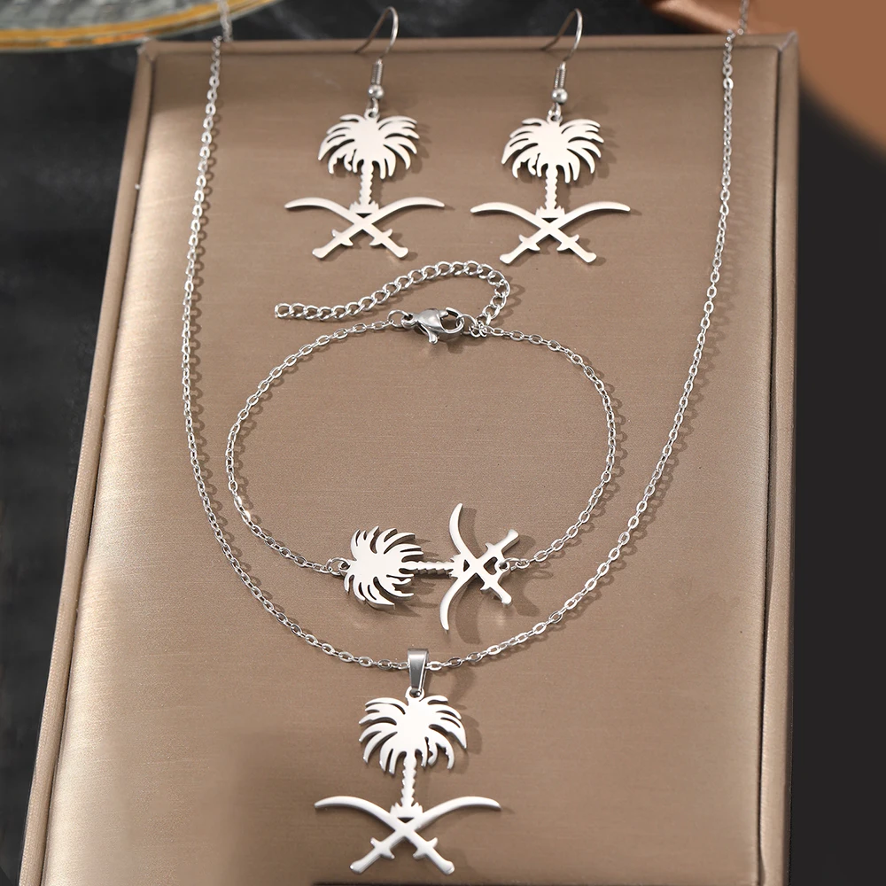 Stainless Steel Jewelry Set Saudi Arabia National Emblem Symbol Jewelry Set High Quality Colorfast Jewelry Set For Women Jewelry