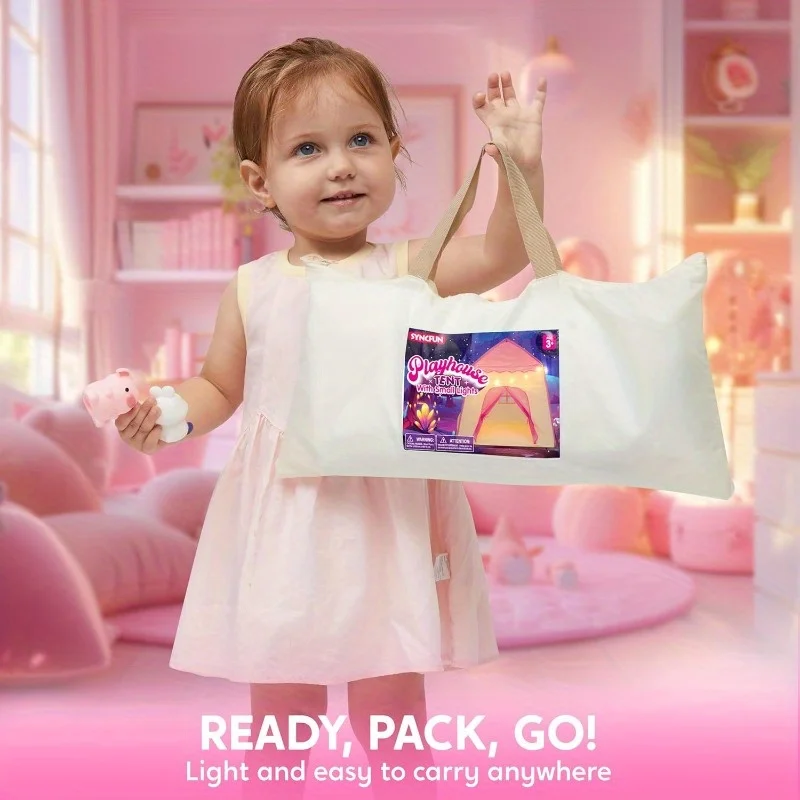 เต็นท์เจ้าหญิงสีชมพู JOYFY สำหรับเด็กผู้หญิง พร้อมไฟ LED รูปดาว บ้านเด็กเล่นขนาดใหญ่ ปราสาทเด็กเล่นสำหรับเด็ก เล่นได้ทั้งในบ้านและนอกบ้าน