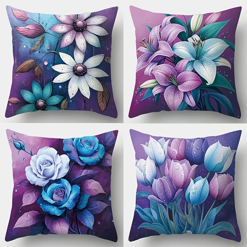Luxury Botanical Floral Pillowcase Cushion Cover Watercolor Lilies Roses Print Art Home Decor for Elegant Bedroom Design