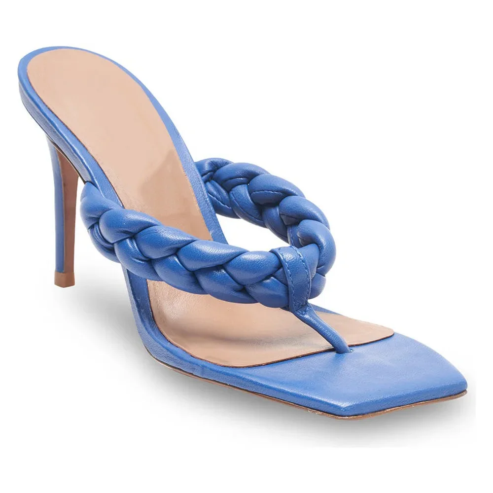 Blue Weave Flip Flops Clip-On Stiletto High Heels Sandalias Femininas Party Women Slippers Slingback Clip Toe Ladies Shoes 2024