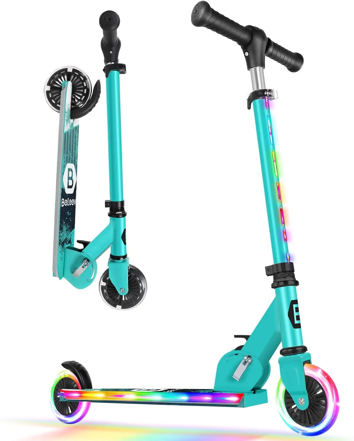 

2 Wheel Folding Scooter for Kids with Light-Up Wheels, 3 Adjustable Height, Non-Slip Deck, Ages 3-12