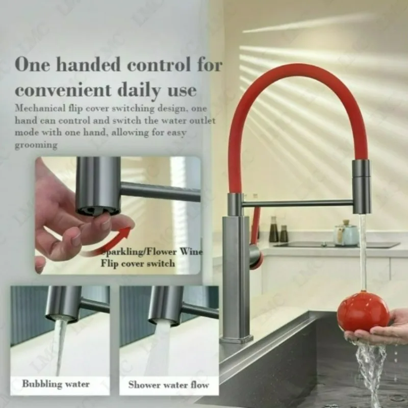 

Red Kitchen Faucet Hot and Cold Water Kitchen Faucet Single Handle Switch Pull Out 360 Degree Kitchen Mixer Tap