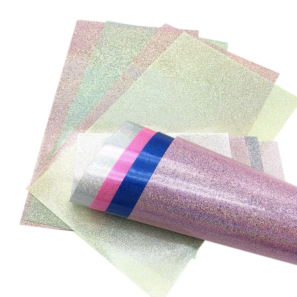 1pcs glitter Transparent Faux Synthetic Leather 7.7*12.9inch Fabric Sheets