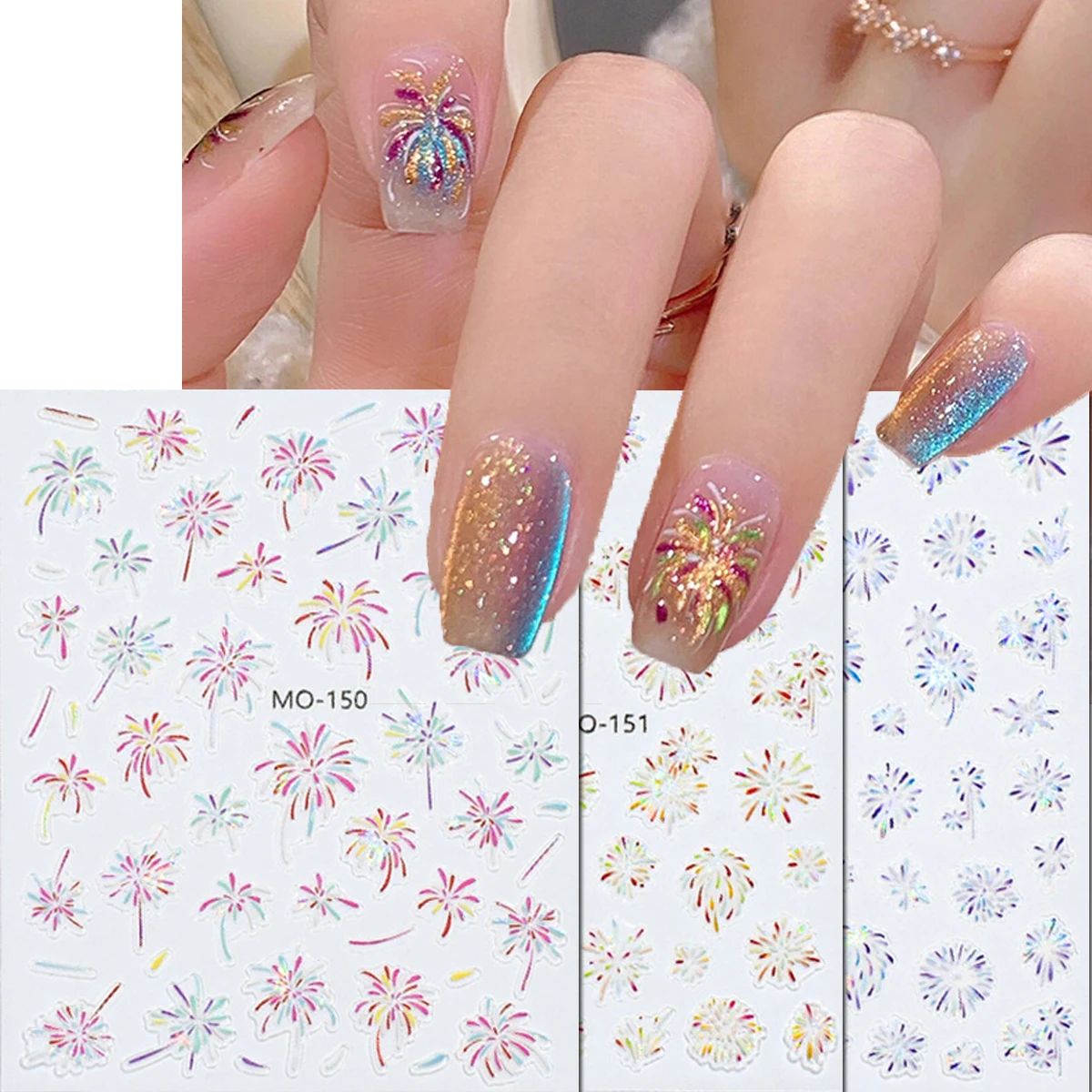 3pcs Shining Rainbow Color FFireworks 5d Nail Art Stickers Nail Decals For Nail Art Manicure Decorations DIY