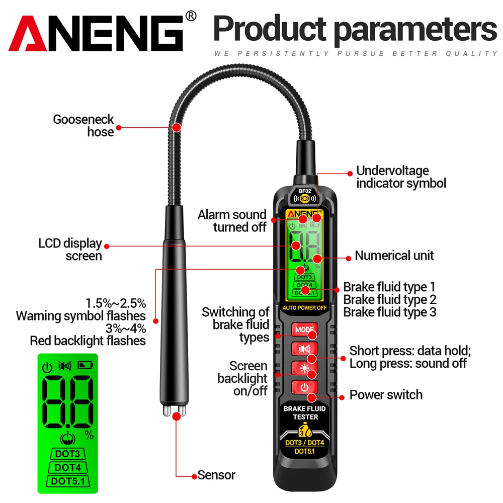 Brake Oil Tester Universal Fluid  ANENG BF01 l Quality Check Detector Digital Vehicle Auto Car Brake Oil Data Hold Tester Tools