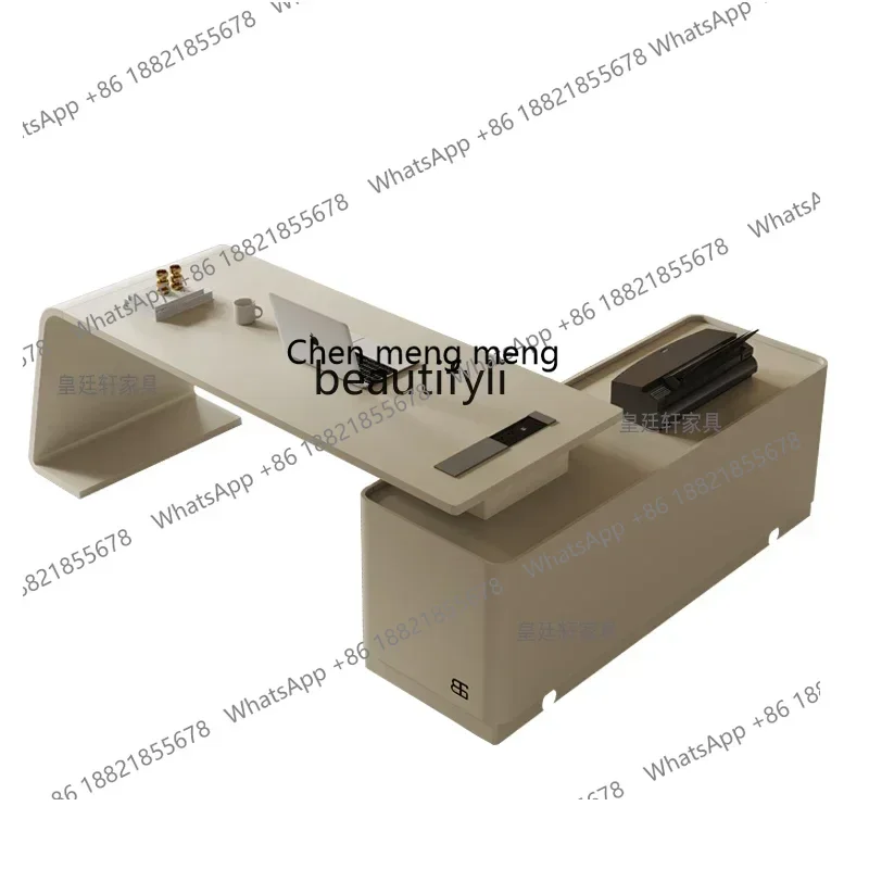 

182C Cream Wind Corner Desk Light Luxury Study Computer Desk Solid Wood Paint Boss Office Desk and Chairs