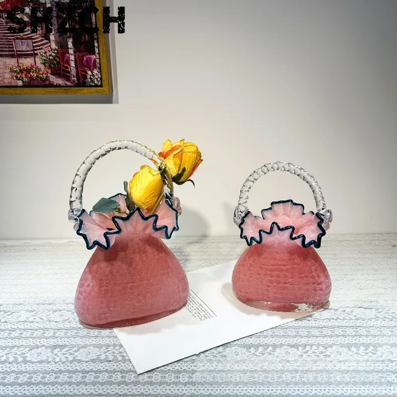 Luxury-sleek handmade glass bags, vases, home decorative exquisite items, flower arrangement containers, and high-end decorative